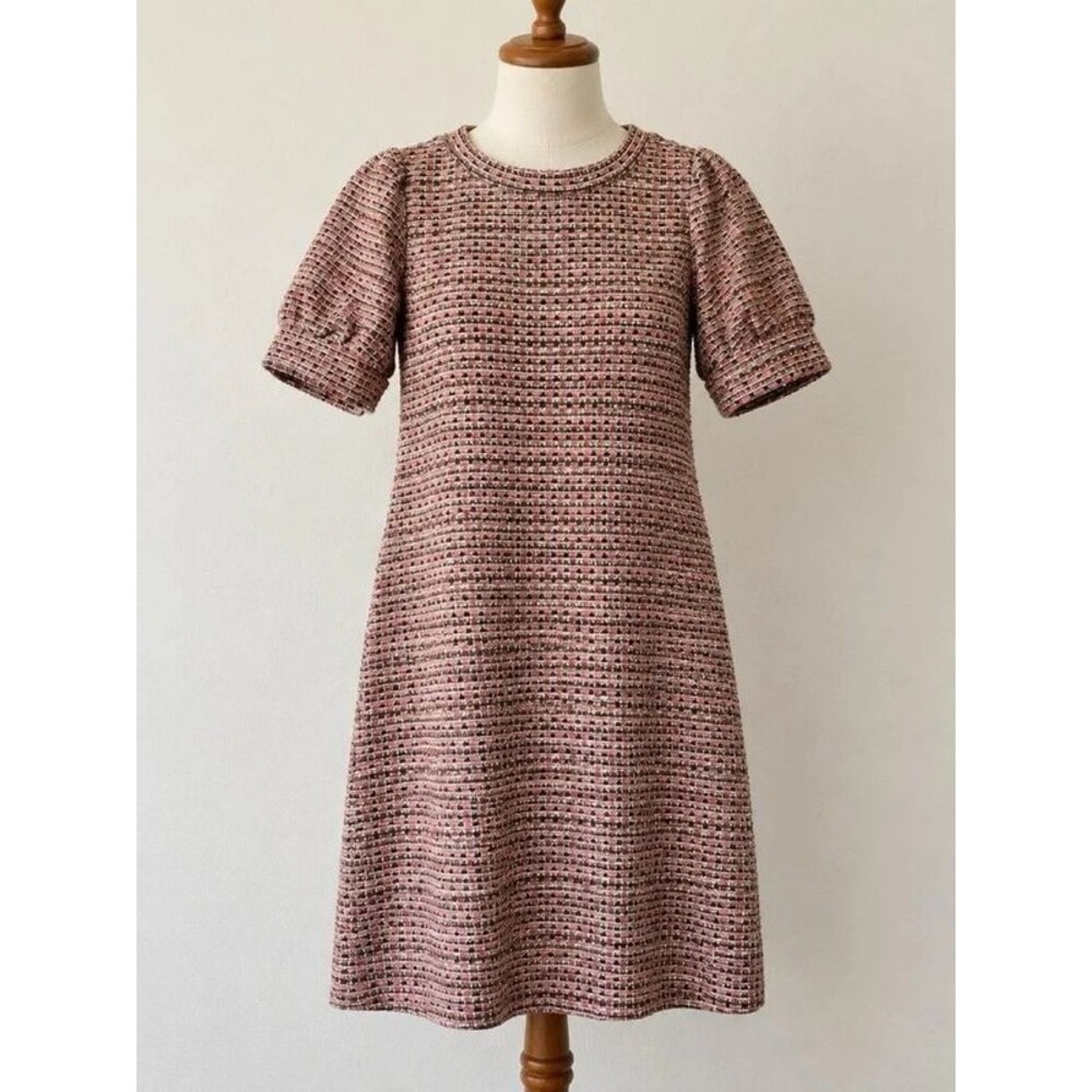 LOFT Metallic Tweed Puff Sleeve Shift Dress